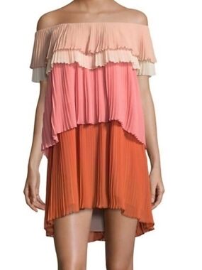 DELFI Collective Blush Pink White Orange Tiered Women's Dress Sz XS